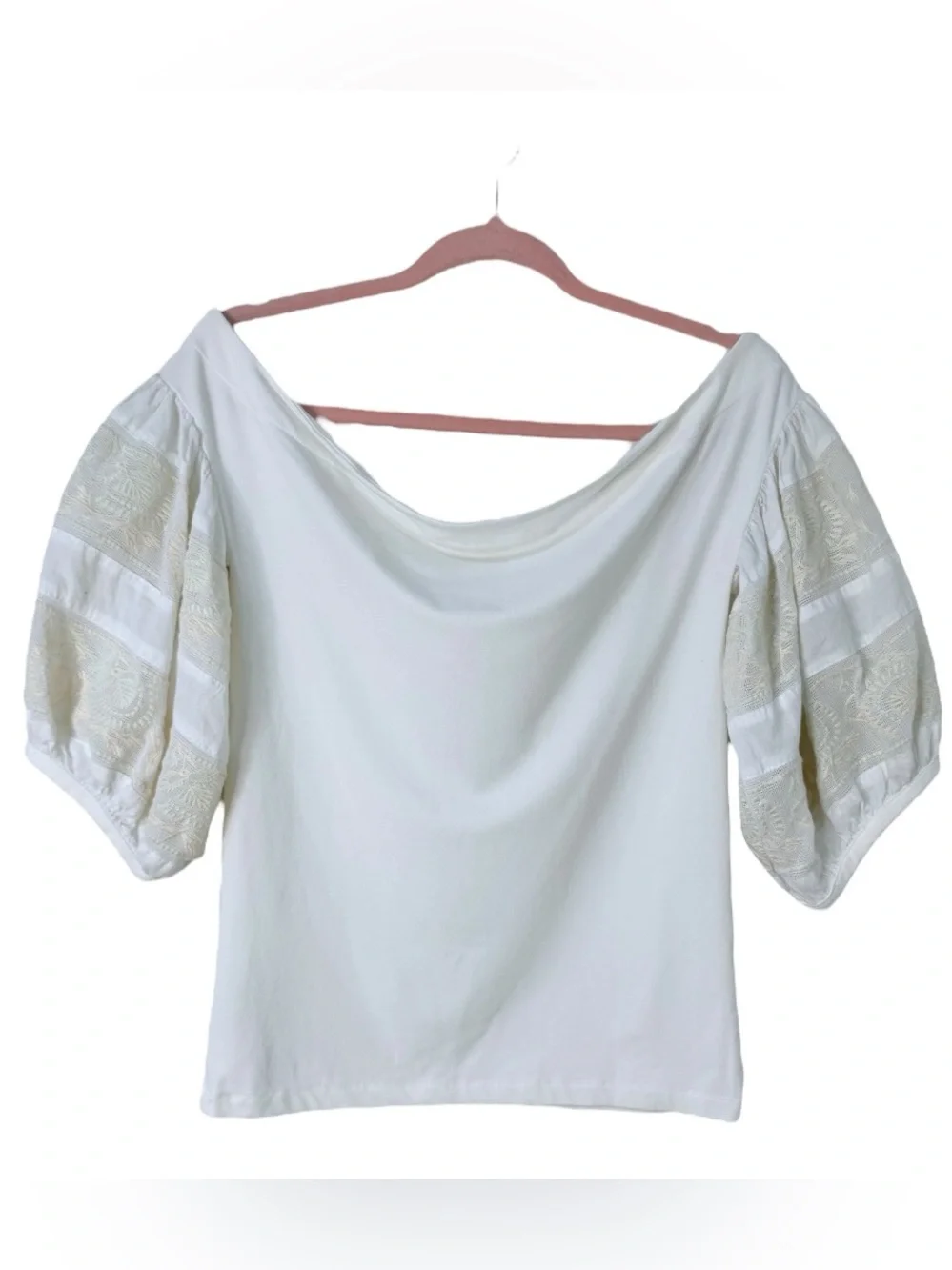 Free People Rock With It Off Shoulder Ivory Puff Sleeve M Boho Cottagecore